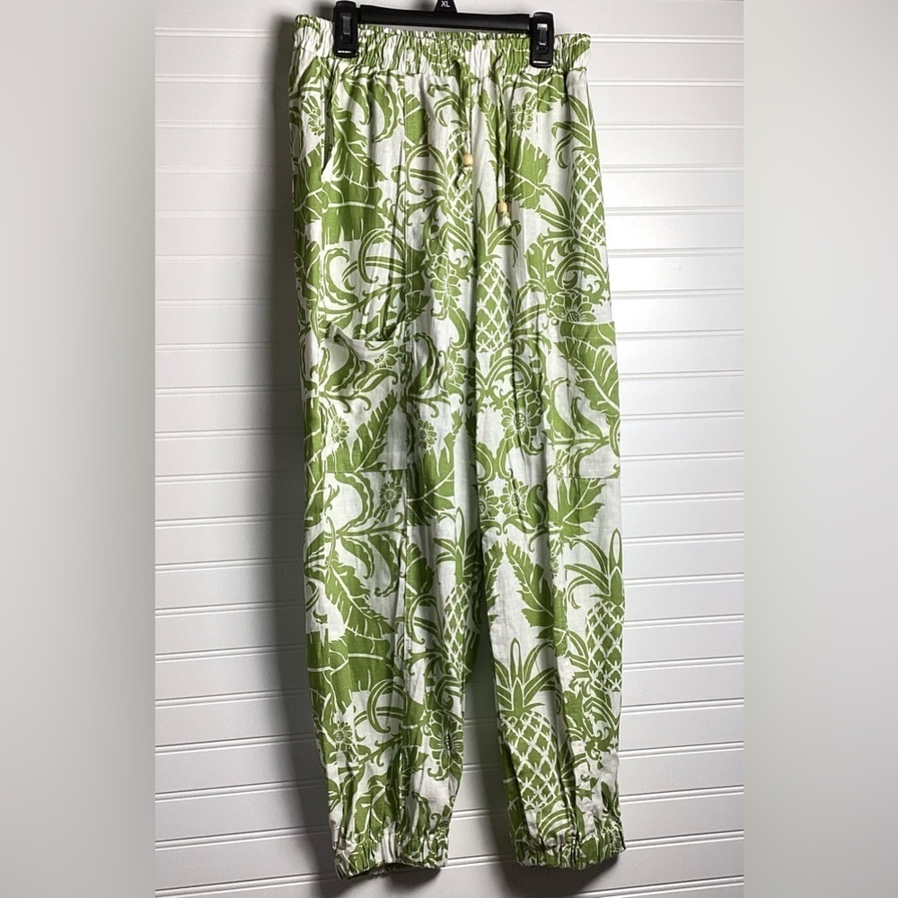 Rachel Zoe NWT Leafy Green and White print Linen Blend Joggers Size XS - Picture 2 of 12